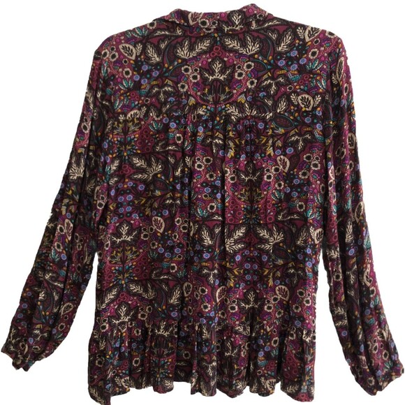 Maeve Anthropologie Janie Flounced Peasant Blouse Womens Sz 12 Dark Moody Floral - Picture 9 of 16